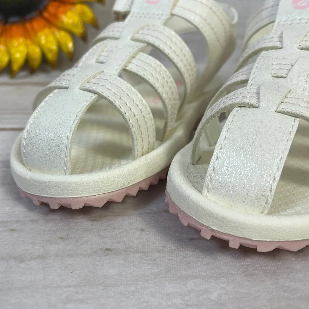 Sperry Kids White Shimmer Fisherman Sandals Pink Sole Size 11M STS87896